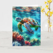 Gelukkige verjaardag | Zee schildpad zwemmen Kaart (Gele Bloem)