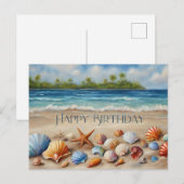 Gelukkige Verjaardag Zeeschelpen op Zandstrand Tro Briefkaart (Voorkant / Achterkant)