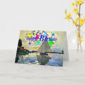 Gelukkige verjaardag, zeilboot bij le Petit Gennev Kaart (Gele Bloem)