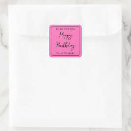 Gelukkige Verjaardag & Zenders Naam Heet Roze en Z Vierkante Sticker