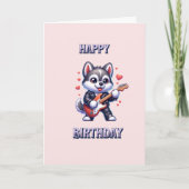 GELUKKIGE VERJAARDAG ZINGEN HUSKY PUP BEDANKKAART (Voorkant)