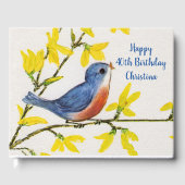 Gelukkige Verjaardag Zingend Blauwe Rode Vogel Gel Gastenboek (Voorkant)