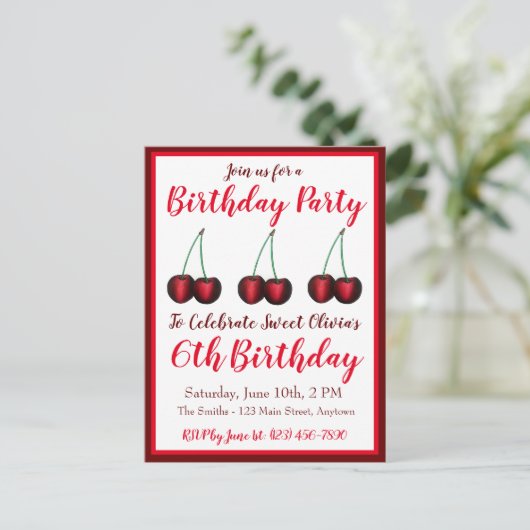 Gelukkige Verjaardag Zoete Bing Kersen Fruit Uitnodiging Briefkaart (Staand voorkant)