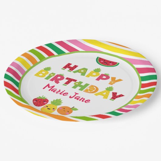 Gelukkige Verjaardag zoete vruchten Papieren Bordje (Gekanteld)