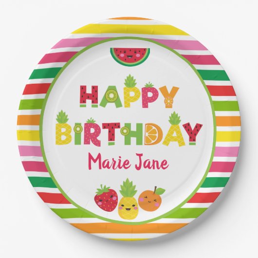 Gelukkige Verjaardag zoete vruchten Papieren Bordje (Voorkant)
