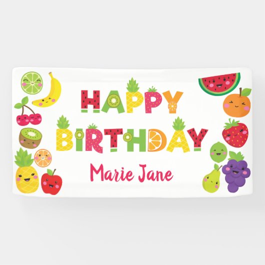 Gelukkige Verjaardag zoete vruchten Spandoek (Horizontaal)