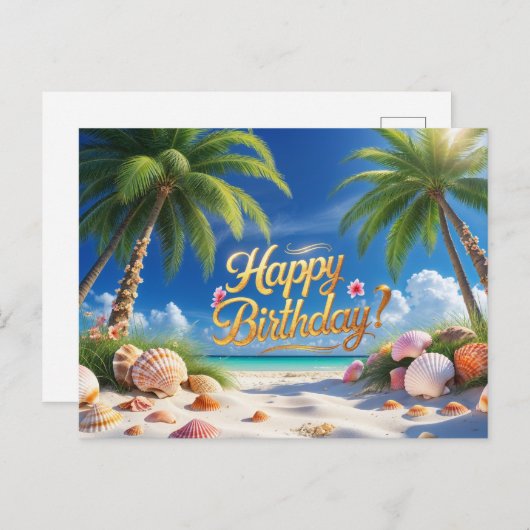 Gelukkige Verjaardag Zomer Tropisch Strand Briefkaart (Voorkant / Achterkant)