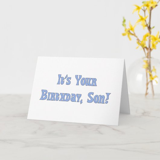Gelukkige verjaardag, zoon, lichtblauwe letters op kaart (Gele Bloem)
