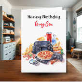 Gelukkige verjaardag zoon | Speel en pizza vibes Kaart