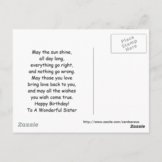 Gelukkige Verjaardag Zus en Bloemen Briefkaart (Achterkant)