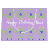 Gelukkige Verjaardag Zuster Mauve Gift Bag Groot Cadeauzakje (Voorkant)