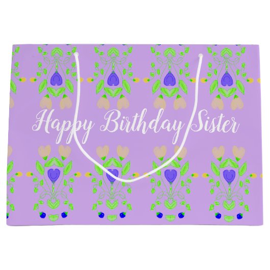 Gelukkige Verjaardag Zuster Mauve Gift Bag Groot Cadeauzakje (Voorkant)