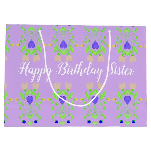 Gelukkige Verjaardag Zuster Mauve Gift Bag Groot Cadeauzakje (Achterkant)
