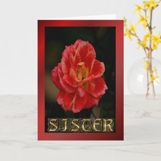 Gelukkige Verjaardag Zuster rode roos Verjaardagsw Kaart (Gele Bloem)