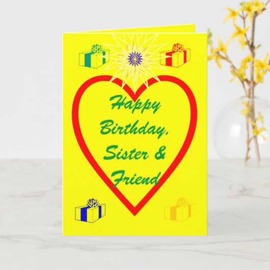Gelukkige Verjaardag, Zuster & Vriend Kaart (Gele Bloem)