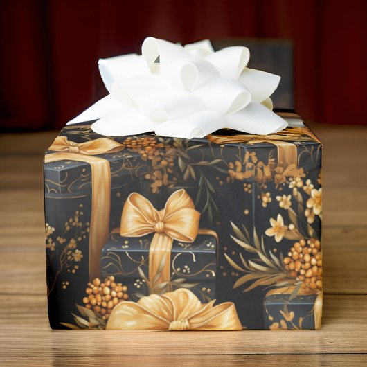 Gelukkige Verjaardag Zwart en Goud Elke Leeftijd Cadeaupapier