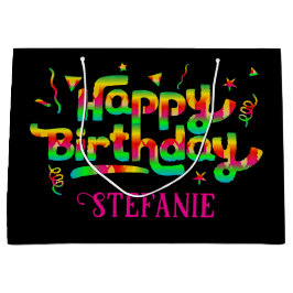 Gelukkige Verjaardag Zwart Gepersonaliseerde Naam Groot Cadeauzakje
