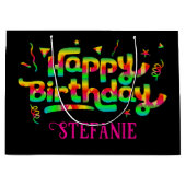 Gelukkige Verjaardag Zwart Gepersonaliseerde Naam Groot Cadeauzakje (Voorkant)