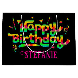 Gelukkige Verjaardag Zwart Gepersonaliseerde Naam Groot Cadeauzakje