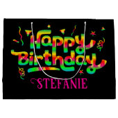 Gelukkige Verjaardag Zwart Gepersonaliseerde Naam Groot Cadeauzakje (Achterkant)