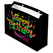 Gelukkige Verjaardag Zwart Gepersonaliseerde Naam  Groot Cadeauzakje (Achterkant Gekanteld)