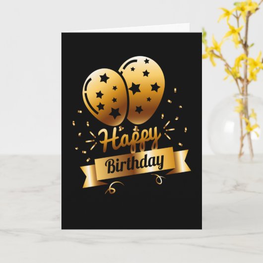 Gelukkige Verjaardag - Zwart & Goud 1 Kaart (Gele Bloem)