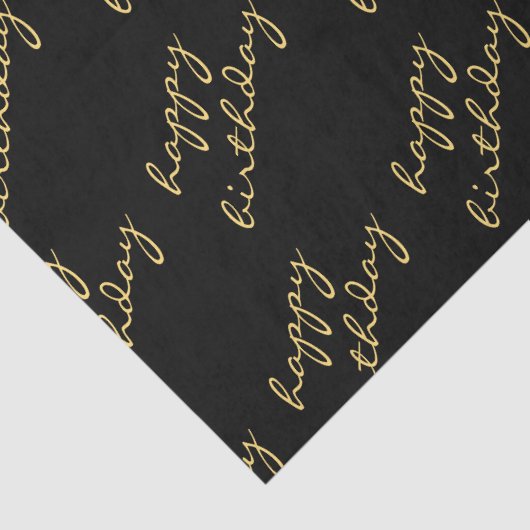 Gelukkige Verjaardag Zwart Goud Script Tissuepapier (Detail)