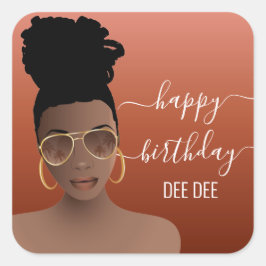 Gelukkige Verjaardag Zwart Vrouw Gouden tinten Kop Vierkante Sticker