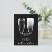 Gelukkige Verjaardag Zwart Wit Champagne Fluit Bri Briefkaart (Staand voorkant)
