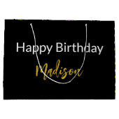 Gelukkige Verjaardag Zwart Wit en Goud Script Naam Groot Cadeauzakje (Achterkant)