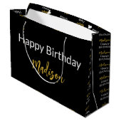 Gelukkige Verjaardag Zwart Wit en Goud Script Naam Groot Cadeauzakje (Achterkant Gekanteld)