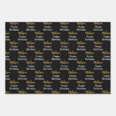 Gelukkige Verjaardag Zwart Wit en Goud Script Naam Inpakpapier Vel (Voorkant 2)