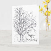 Gelukkige Verjaardag Zwart Wit Tree Line Art Teken Kaart (Gele Bloem)