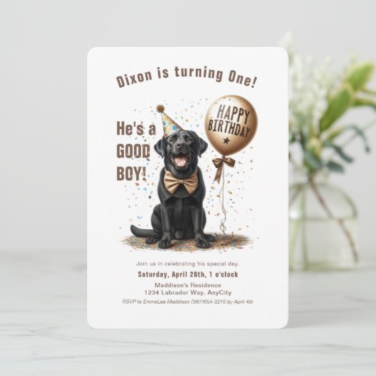 Gelukkige Verjaardag Zwarte Labrador Ballon Custom Kaart (Staand voorkant)