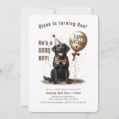 Gelukkige Verjaardag Zwarte Labrador Ballon Custom Kaart (Voorkant)