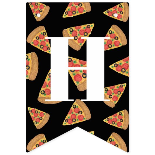 Gelukkige Verjaardag Zwarte Pizza Party Bunting Ba Vlaggetjes (Tweede vlag)