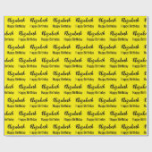 Gelukkige verjaardag Zwarte Script Naam Geel Cadeaupapier (Vlak)