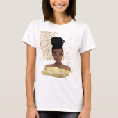 Gelukkige verjaardag, zwarte vrouw, tropisch goude t-shirt (Voorkant)