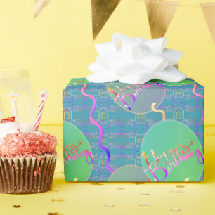 Gelukkige Verjaardagsballonnen Blauw Verpakkend Do Cadeaupapier