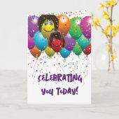 Gelukkige Verjaardagsballonnen en Confetti Kaart (Gele Bloem)