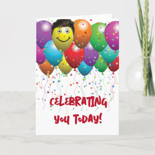 Gelukkige Verjaardagsballonnen en Confetti Kaart