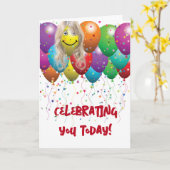 Gelukkige Verjaardagsballonnen en Confetti Kaart (Gele Bloem)