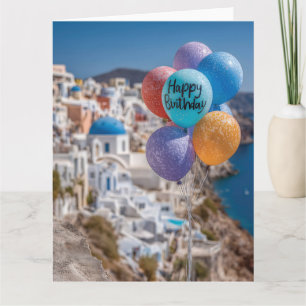 Gelukkige Verjaardagsballonnen in Santorini, Griek Kaart