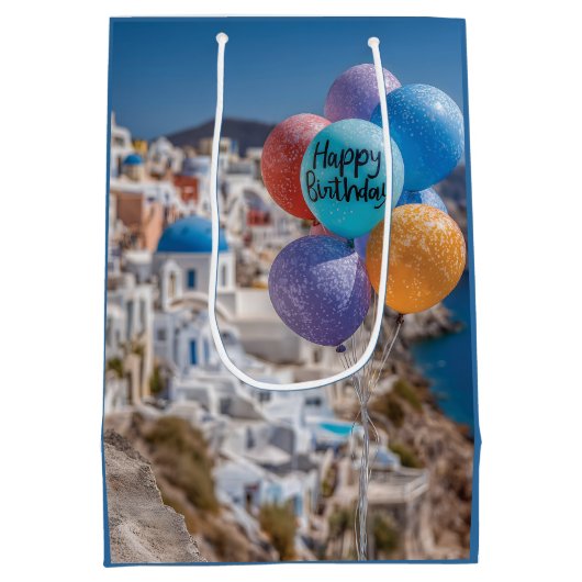 Gelukkige Verjaardagsballonnen in Santorini, Griek Medium Cadeauzakje (Achterkant)