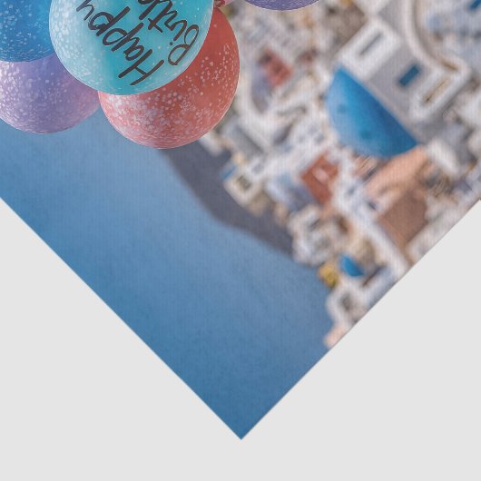 Gelukkige Verjaardagsballonnen in Santorini, Griek Tissuepapier (Detail)