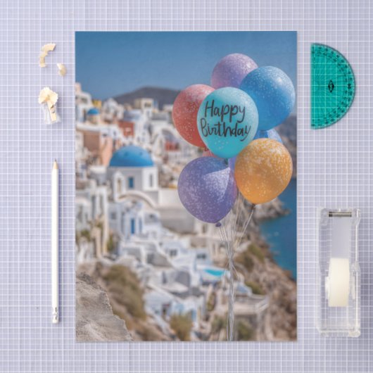 Gelukkige Verjaardagsballonnen in Santorini, Griek Tissuepapier (Craft)