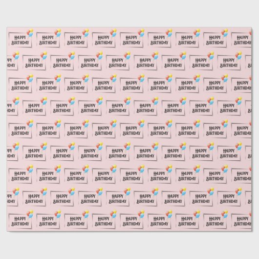 Gelukkige Verjaardagsballonnen op Roze Cadeaupapier (Vlak)