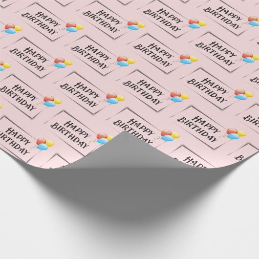 Gelukkige Verjaardagsballonnen op Roze Cadeaupapier (Hoek)
