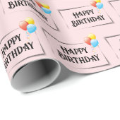 Gelukkige Verjaardagsballonnen op Roze Cadeaupapier (Rol Hoek)