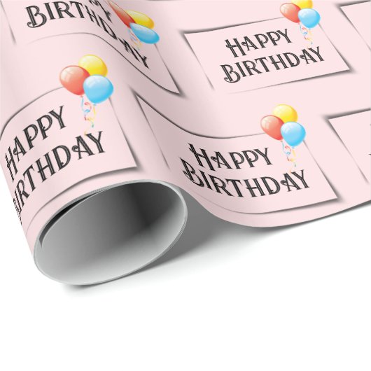 Gelukkige Verjaardagsballonnen op Roze Cadeaupapier (Rol Hoek)